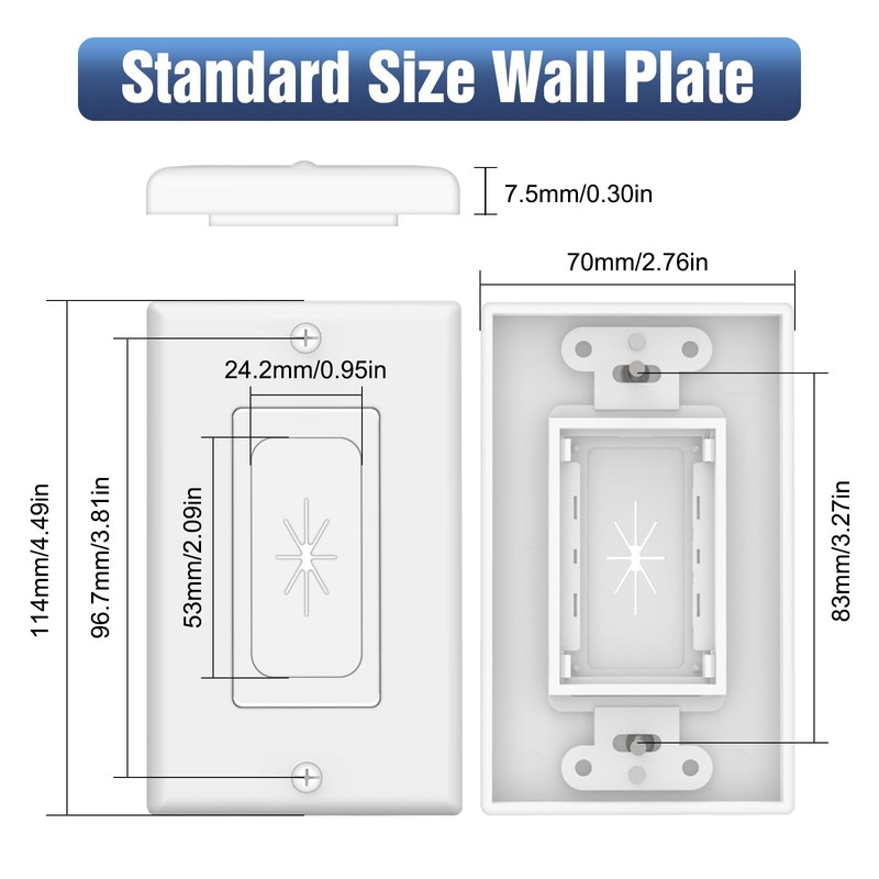 VCELINK Wall Plate Cable Pass Through with Mounting Bracket, Single