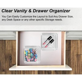 LilGift ARAD 2 Pieces Clear Vanity & Drawer Organizer, Acrylic Organizer, Drawer Divider, Makeup Bathroom Organizer, Kitchen Utensils
