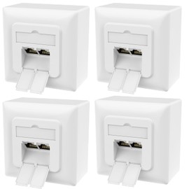 RedStar24 4x Cat6A Universal Network Socket with 2x RJ45 Ports - 10 Gbit/s Shielded LAN Socket for Surface-Mounted and Flush-Mounted, Compatible with CAT7/CAT6/CAT5, POE Enabled, Signal White,