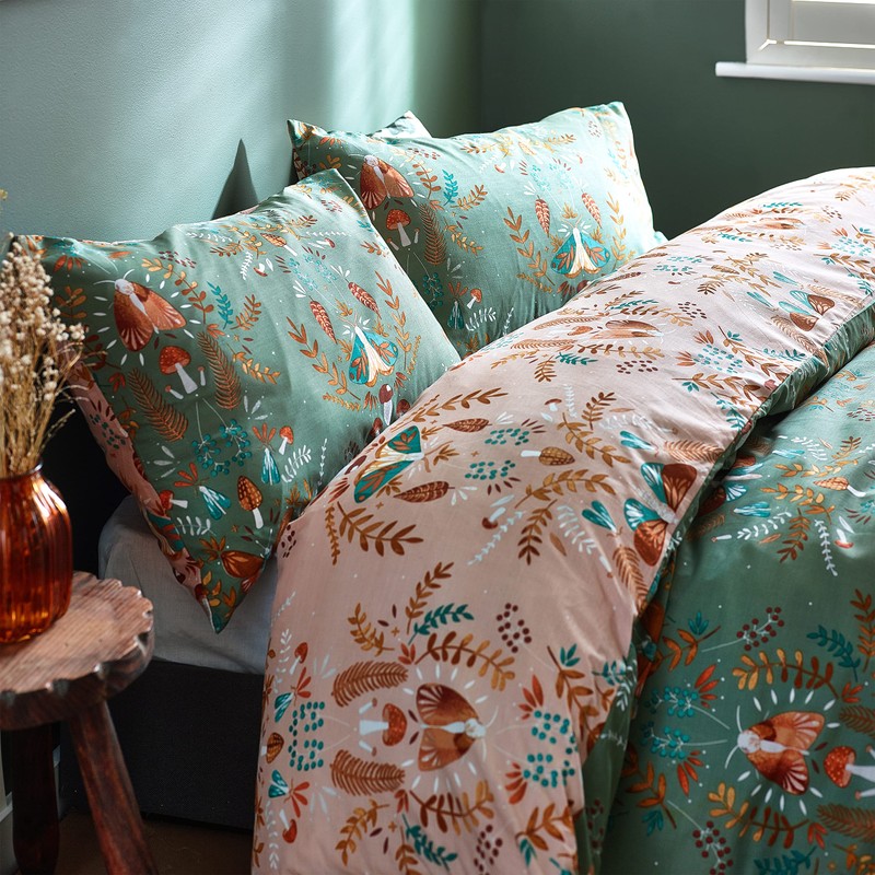 furn. Luna Wood Duvet Cover Set, Fern Green, Single