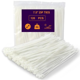 120 PCS 7.5 Inch Plastic Zip Ties with Screw Holes, Heavy Duty Mountable Cable Ties, UV Resistant Electrical Zip Ties for Indoor & Outdoor (White)