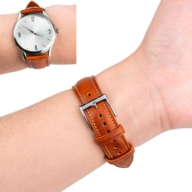 Gomvadr Quick Release Leather Watch Band, Two Tone Oil-tanned Leather Watch Straps 18mm 19mm 20mm 21mm 22mm Replacement Watch Belt for Men Women, Cognac with Silver Buckle, 20mm