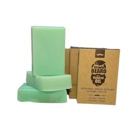 Jabón de limpieza profunda para barba y bigote Growth Beard, fresco aroma con aceites esenciales de Romero y Menta, 100% natural, promueve el sano crecimiento de barba y bigote, 100% natural - Paquete con 3 piezas