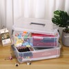JUXYES 2-Tiers Stack Carry Storage Box With Handle, Transparent Stackable