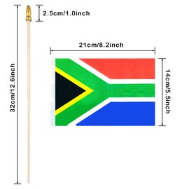 QQSD South Africa Small Flag South African Stick Mini Hand Held Flags - Solid Wooden Pole with Spear Top, 12 Pack
