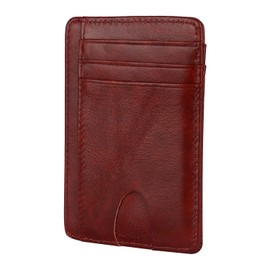 ARGOO Cartera Delgada de Cuero Genuino RFID Bloqueo de Tarjeta de Identificación Titular de La Tarjeta de Crédito Regalo para Hombres y Mujeres(Rojo Oscuro)