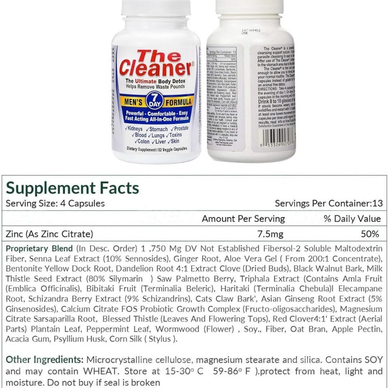The Cleaner Detox, 52 Capsules, Powerful 7-Day Men Formula, Complete
