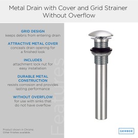 Gerber 1-1/4 in. Grid Bathroom Sink Drain Without Overflow, Chrome