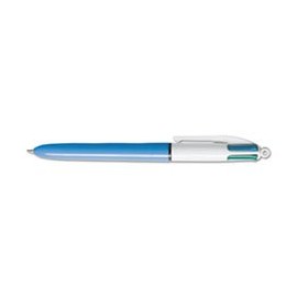 BIC 4-Color Retractable Ballpoint Pen, Assorted Ink, Blue Barrel, 1mm, Medium
