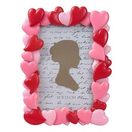 Bicuzat 3D Embossed Red Pink Heart Pattern Resin Card Frame Photo Photo Display Frame Picture Frame for Desktop Table Top Display for Lover Valentine, 4 by 6 Inches