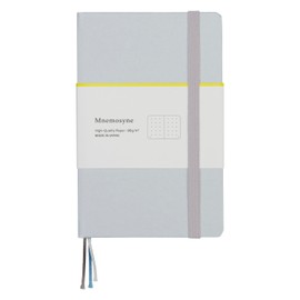 Maruman Mnemosyne Dot Grid Journal- A6, 5.71" x 3.74", 80 Sheets / 160 Pages, 5mm Doted Notebook, Book-bound With Premium Light Gray Hardcover, Includes Bookmark & Elastic Closure, Made in Japan