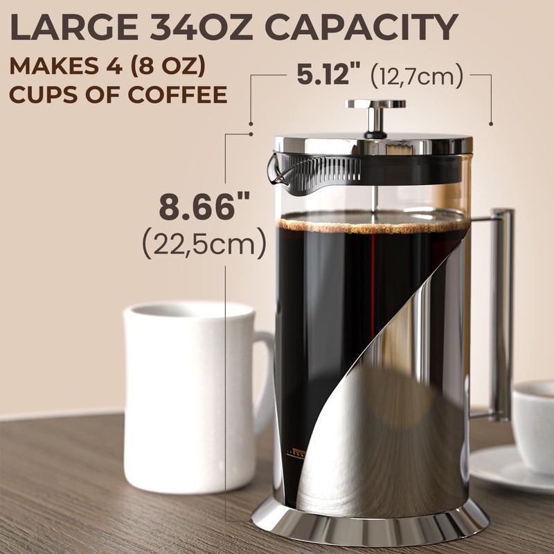 Cafe Du Chateau Stainless Steel French Press Coffee Maker 34