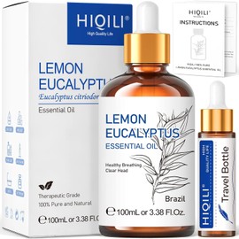 HIQILI Lemon Eucalyptus Essential Oil, 100% Pure Natural Undiluted Premium Oils - 3.38 Fl. Oz