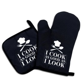 I Cook as Good as I Look,Funny Oven Mitts and Pot Holders Sets of 2,Silicone Non-Slip Oven Mitts,Kitchen Gift for Men,Cooking Baking BBQ Gifts,Housewarming Gifts
