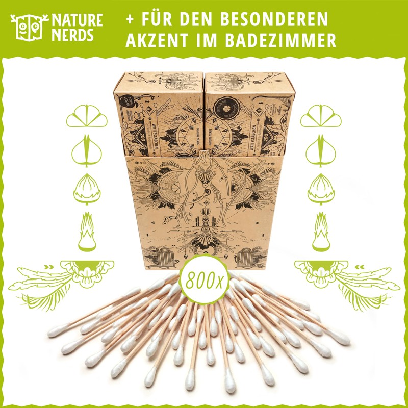 Nature Nerds - Cotton Buds (800 Pieces) Made of Bamboo