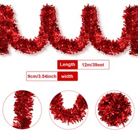 39.4 Feet Christmas Tinsel Garland Shiny Party Tinsel Garland Metallic Tinsel Tree Garland Xmas Tinsel Garland Hanging Decoration for Christmas Tree Decoration Wedding Party (Red)