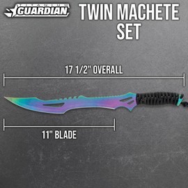 Titanium Guardian Twin Machete Set with Sheath | 11” Stainless Steel Blades | Titanium and Black Finish | Paracord Wrapped Handles | Includes Nylon Sheath with Adjustable Strap | 17 1/2” Overall