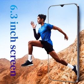 Fine Life Pro Android Phone, 6.3 Inch Screen, 4G LTE Smartphone, Dual Cameras, 2GRAM, 16GROM, Expandable 128GB, Dual SIM Cards, Suitable for Beginners (5, Black)