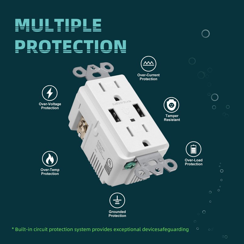 TOPELER 2Pack USB Wall Outlet, Receptacle Outlet with 4.8A Charging