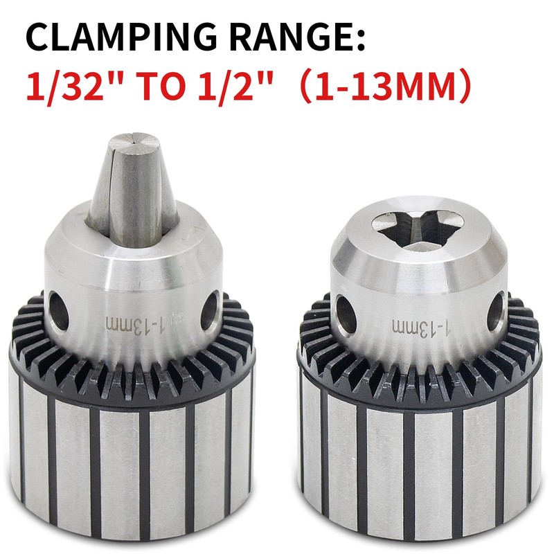 1/2" Drill Chuck with #1 (JT33-MT1) and #2 (JT33-MT2) Morse