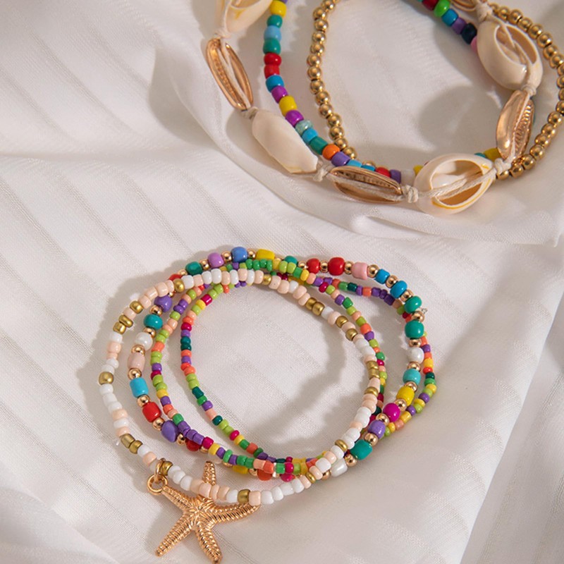 Luolinice 7PCS Shell Bracelet for Women Boho Layered Seashell Bracelet