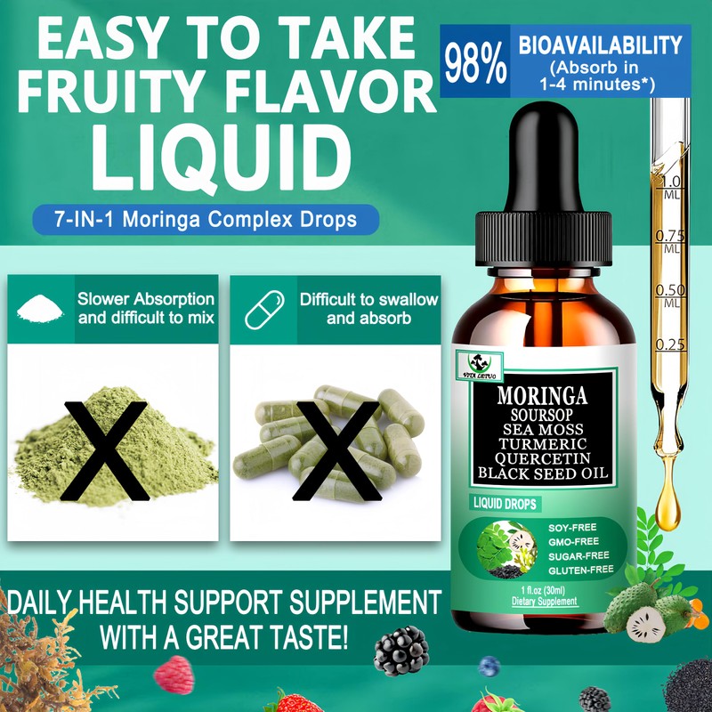 Moringa Drops,Pure Moringa Oleifera Liquid Extract with Soursop Sea Moss