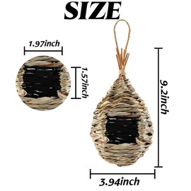 TIHOOD 4PCS 9.2 x 4 Inches Hand Woven Hummingbird House,Bird Hut and Hummingbird Houses Nest, Small Hanging Bird & Chickadee House for Finch & Canary in Outdoor