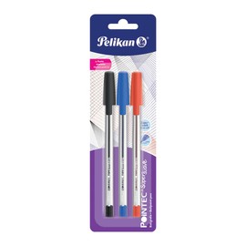 Pelikan Pointec, Bolígrafo Súper Suave, 3 Piezas Color Negro, Azul y Rojo, Punto Mediano de 1mm