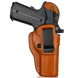 IWB Leather Holster for 1911 5", 4.25" & 4" with Rail and No Rail, Optic-Ready Concealed Carry, Compatible with Kimber, Colt, Tisas, S&W, Springfield, Ruger, Remington & More, Brown, Right