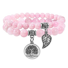 JUZICHEN Chakra Women's Yoga Bracelet with Tree of Life, Boho Bracelets Colourful Natural Stone Bracelet Women's 16-25 cm, Gemstone Bracelet for Women Men, Stainless Steel, Stainless Steel