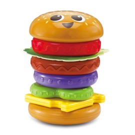 VTech Baby Build-a-Burger, Stacking & Sorting Toy with 6 Food Pieces, Shape Sorting, Stacking Play, Matching, Spinning & Colours, Gift for Babies 18, 24 months +, English Version