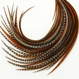 25 Feather Hair Extension Kit 7"-13" long – 100% Real Rooster Feathers – Long, Natural Strands by Sexy Sparkles (Dark Browns)