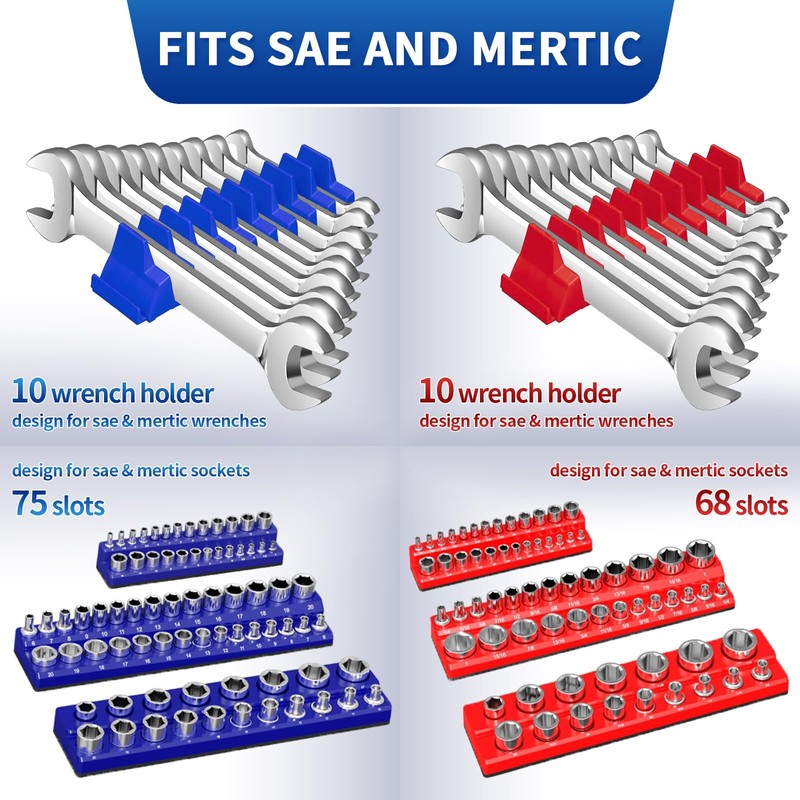 PRRPRR 8PS Magnetic Wrench and Socket Organizer Set, Tool Trays