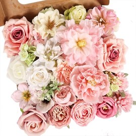 Conjunto de flores artificiales con ramos de rosas rosas rosas con tallos para boda, decoración de despedida de soltera, flores falsas para fiestas, mesas de mesa, decoración del hogar