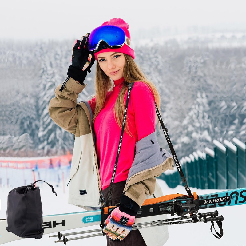 Ferocity Universal Ski Carry Strap with Adjustable Rubber Shoulder Strap