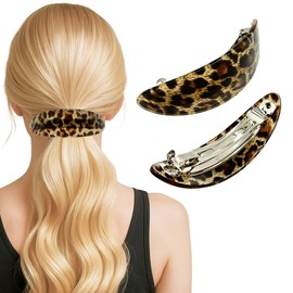 1pc French Style Medium Hair Barrette for Women & Girls – Leopard Print Curved Hair Clip with Strong Grip, Gentle on Hair, Suitable for All Hair Types