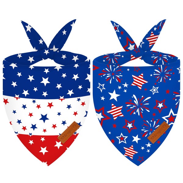 2 Pieces Patriotic Dog Bandanas, Double-Sided Reversible Triangle Scarf, American