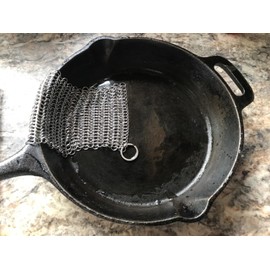 Rocky Mountain Goods 8” x 6” Chainmail Scrubber - 316L Stainless Steel Rings Cast Iron Cleaner for Pots, Griddles, Grills, Blackstone - Doesn’t Strip Away Seasoning or Flavor - Hanging Ring