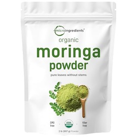 Moringa Powder Organic (Moringa Oleifera), 2 Pounds (32 Ounce), Rich in Natural Antioxidants, Multi Vitamins and Minerals for Green Drinks and Smoothie, No GMOs, Sun Dried and Vegan Friendly