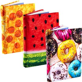 Jumbo, Stretchable Book Cover Food Design 3 Pack. Fits Most Hardcover Textbooks Up to 9" x 11". Adhesive-Free, Nylon Fabric Protectors are A Needed School Supply for Students. Washable and Reusable.