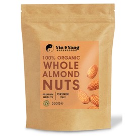 Organic Almonds 500g Whole & Raw, by Yin & Yang Superfoods. Premium Quality, High in Fibre Source of Protein, Vegan, Contains Antioxidants, Certified Organic, Sourced in Italy