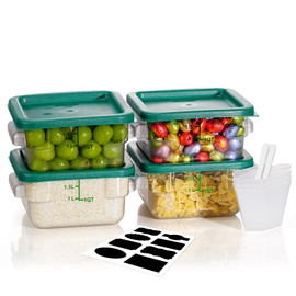 2QT NSF Food Storage Containers: 8 PCS [Food Grade][Hot&Cold Resistant] Commercial Clear Square Food Storage Containers with Scales Handles for Home Restaurant Kitchen Proof Dough(Green)