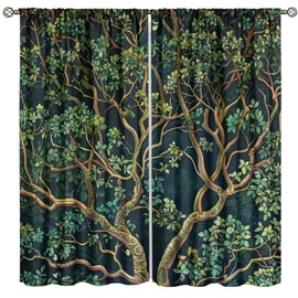 GoDazzling Rustic Farmhouse Forest Blackout Curtains, Vintage Watercolor Green Forest Tree Nature Landscape Window Drapes, for Living Room Bedroom 42" W X 45" L