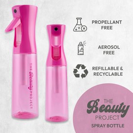 The Beauty Project Spray Bottle Mister for Hair - Continuous Mister, Fine Water Mist, Trusted by Professional Salons & Barbers, 10.1oz - Clear Bottle (Neon Petal)