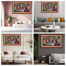 IUHUI 14 Count Stamped Cross Stitch Kits for Beginners Adults, The Last Supper of Leonardo da Vinci Pre-Printed DIY 14ct Embroidery Sewing Starter Kit Needlework Easy Patterns Famous Paintings