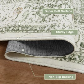 LIVEBOX Sage Green Round Rug 4ft, Vintage Tribal Circle Rug for Entryway Foyer, Low-Pile Oriental Retro Rug for Living Room, Stain Resistant Medallion Circular Rug for Bedroom