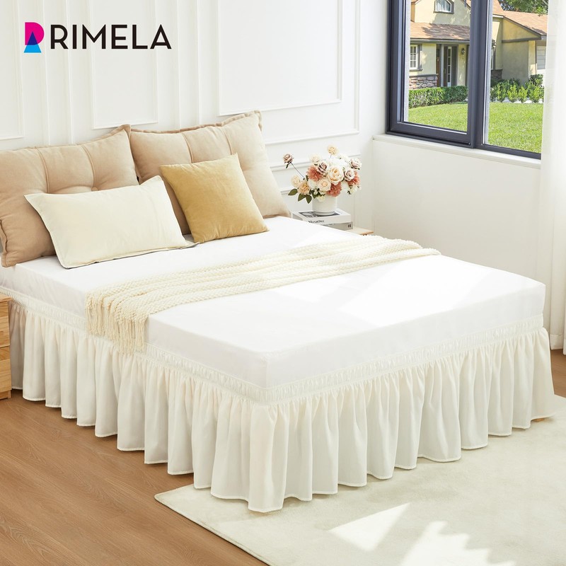 RIMELA Bed Skirt King Size Ivory 18 Inch Drop, Wrap