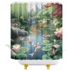 JEJOMEAG Japanese Garden Shower Curtain Lotus Flowers Green Leaves Red