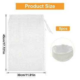 8Pcs Muslin Bag Cloths for Cooking Straining,Cheese Cloth,Reusable Nut Milk Bags,Yogurt Strainer,Tea Filter Bags,Nylon(80 Mesh 30X45CM)