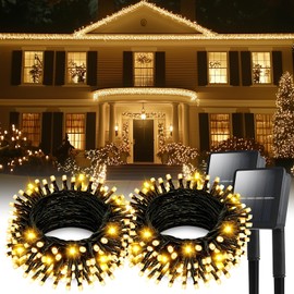Solar String Lights for Outside, 2 Pack 200 Led Solar Christmas Lights Outdoor Waterproof 82ft Solar Fairy Lights 8 Lighting Mode Solar String Lights Idea for Garden,Courtyards,Trees(Warm White)
